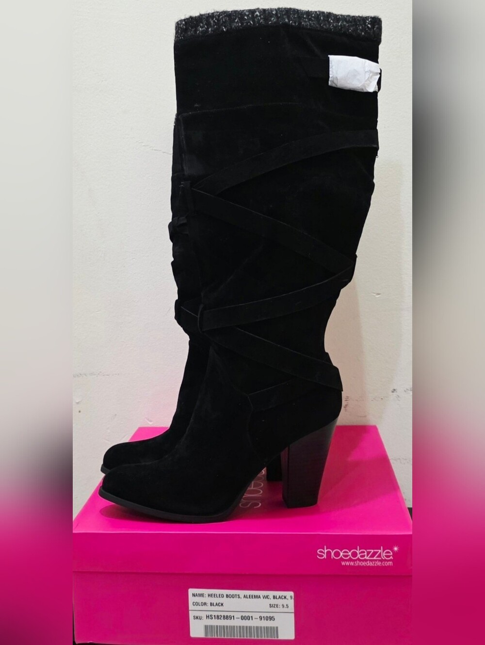 Shoedazzle Style Aleema Black, Wide-Calf, High-Heeled, Knee-high Boots size 9.5